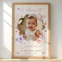 1pc Personalized Butterfly Birthday Welcome Sign, Customized Photo Name Date Poster, Pink Butterfly 1st Birthday Welcome Poster, Large Birthday Poster, Girl Birthday Party Decoration Souvenir, Any Age, Printed Photo, Frameless - Multicolor - View 10