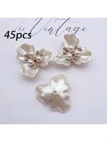 10/5pcs Pearl & Rhinestone Flower Decor Buttons, DIY Craft Accessories For Dress, Hat - White - View 12