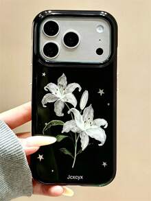 Stylish Minimalist Star Lily Flower Pattern Phone Case Compatible With IPhone 17 Pro Max 17 Pro 17 16 Pro Max 15 14 13 12 Pro Max Lens Protection Back Cover - Black - View 1