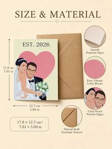 1PC Customized Photo Flat Illustrations For Wedding Greeting Cards, Personalized Couple Portraits For Folded Message Cards, Customized Anniversary Wedding Frame Cards. - Multicolor - View 3