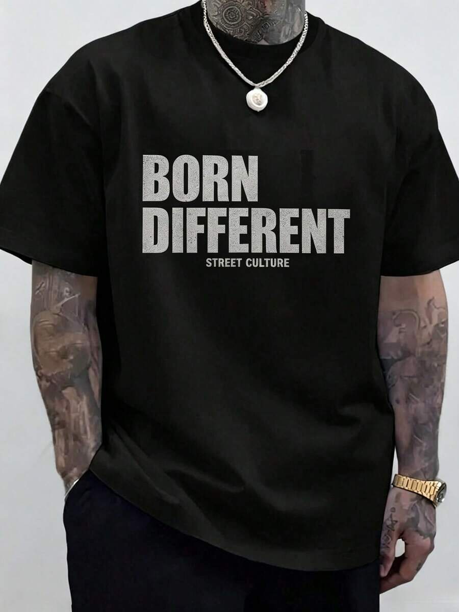 Unisex-Kurzarm-T-Shirt mit Vintage-Print, , lässiges und vielseitiges Oberteil - Schwarz - Übersicht 1