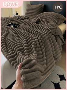 1pc Luxury Double-Sided Faux Rabbit Fur Blanket - Comfortable Striped Flannel, Soft & Warm, Suitable For Napping, Office, Camping, Sofa - Multi-Functional Polyester Bedspread, Christmas Gift - Grey-brown - View 2