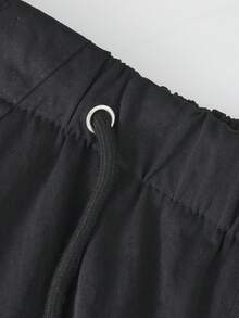 Celana Sweatpants Kargo Gaya Amerika Musim Panas Longgar Kasual Kaki Lebar dengan Tali Serut di Pinggang - Hitam - View 5