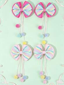4 piezas de pinzas de lazo para el cabello de color caramelo, pinzas de cocodrilo con cola de pompones largos, barretas de cabello de color arcoíris lindas, horquillas para el cabello para uso diario y fiestas festivas, accesorios para el cabello de adolescentes - Multicolor - Ver 3