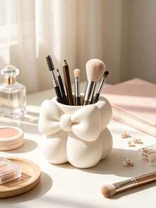 1pc Cute Bow-Shaped Makeup Brush Holder, Matte Resin Cosmetic Storage Box, Desktop Pen Holder, Suitable For Vanity, Bathroom, Makeup Table, Store Skincare Brushes, Pencils, Desktop Decor Gift Item, Best Gift For Back To School Season - Multiple Styles - View 3