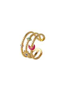RAYQUEEN 1pc Stainless Steel Fashion Versatile Star & Moon Open Ring For Women, Suitable For Daily Wear - open ring - View 14