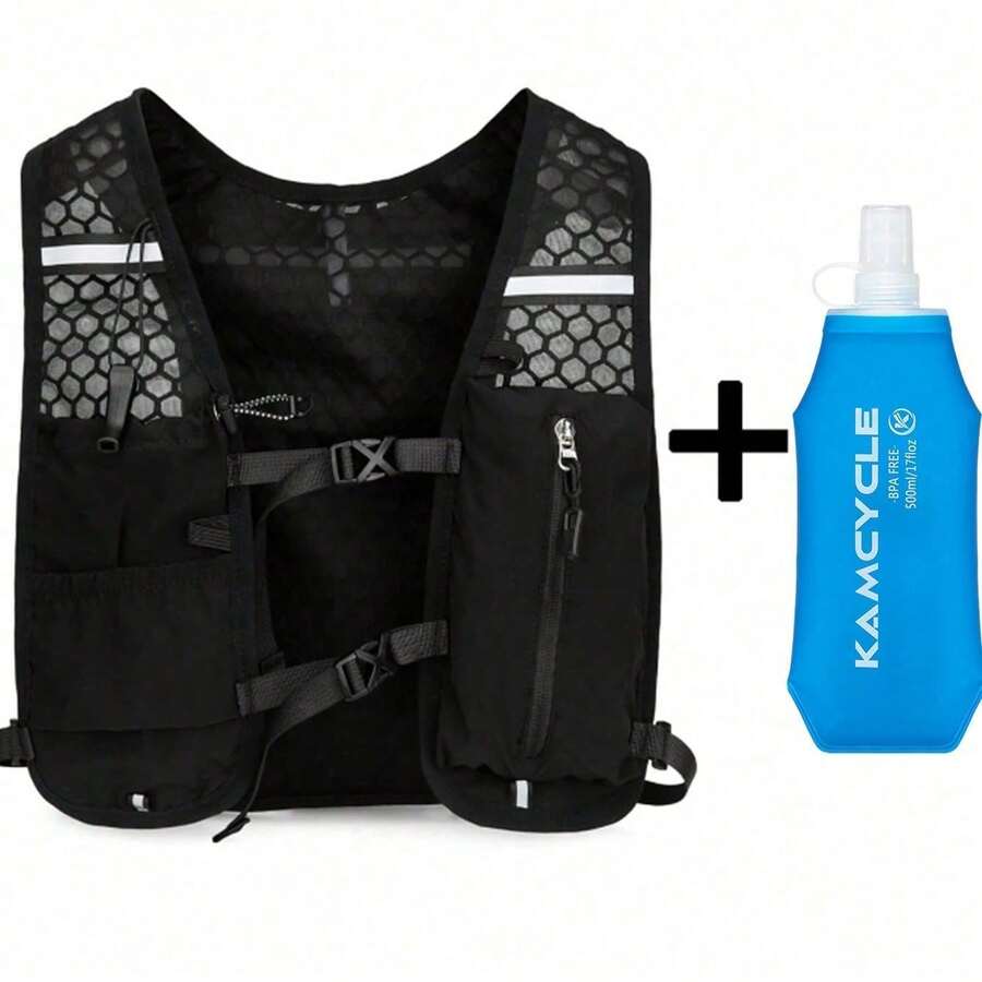 Running Hydration Vest, Includes 1 X 500ml Soft Water Flask, Lightweight Hydration Pack, Running Vest - Black - View 1