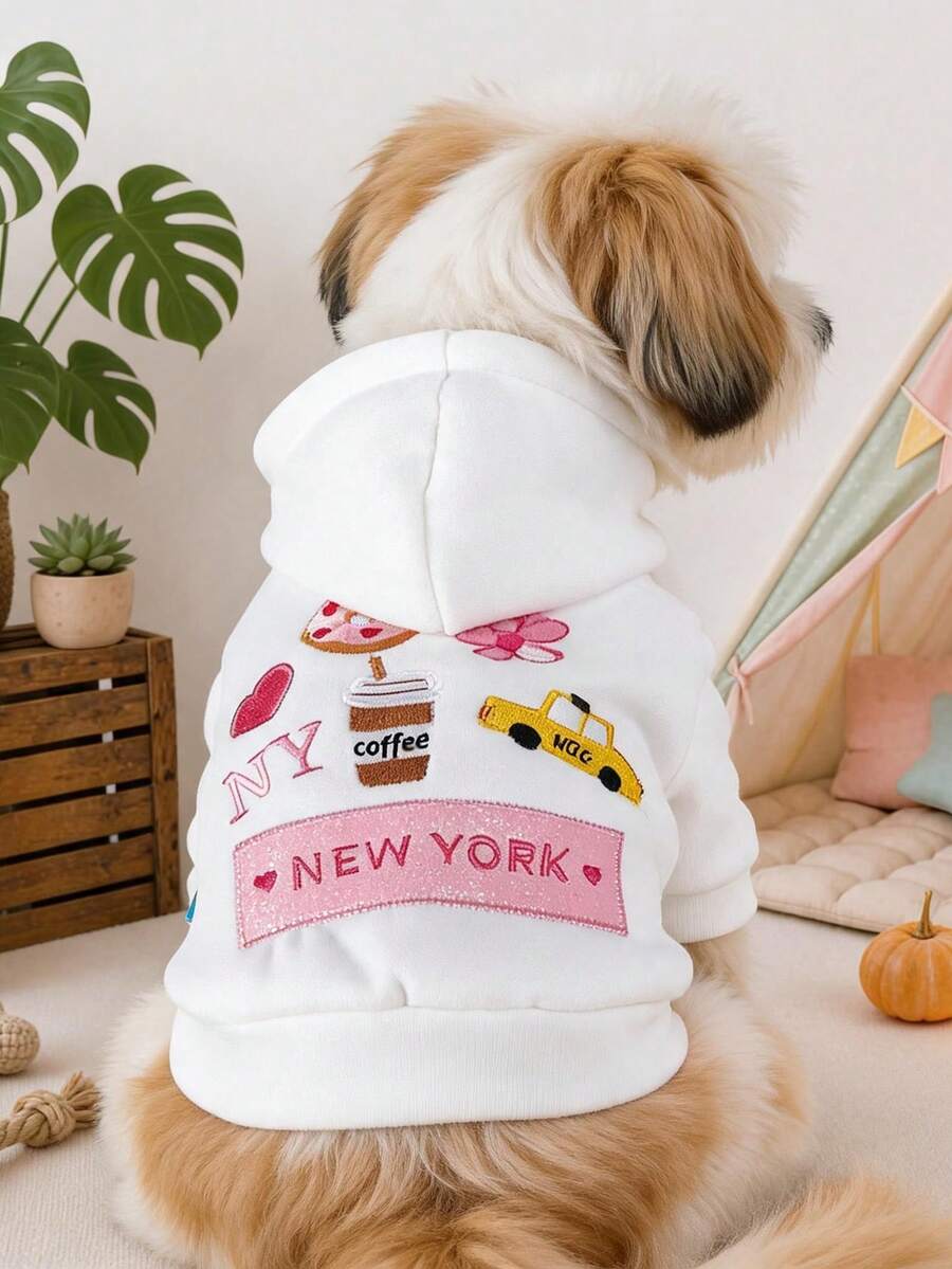 PETCIRCLE 1PC Pet Clothes Small Dog Puppy Cat Cute Pet Minimalist Solid Color Versatile Windproof Warm New York Element Sweatshirt - White - View 1