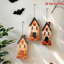 2D Piatto 3 pezzi Carine Decorazioni Casa di Ognissanti, Set di Ornamenti Appesi in Legno, Etichette Decorative a Forma di Casa Zucca in Legno Stampate a Colori, Accessori per Scena di Festa Festiva, Adatte per Decorazioni da Appendere alla Parete di Casa di Ognissanti, Ornamenti Decorativi Appesi a Tema Ognissanti, Perfetta Decorazione Regalo di Ognissanti - B - Visualizzare 5
