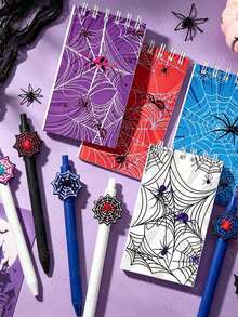 12pcs/Set Spider Web Notebook With Spider Web Pen, Spider Theme Fine Writing Tool Set, Suitable For Spider Party Decoration Guestbook, Halloween, Birthday Party Decoration Supplies, Can Be Used As Spider Party Gift, Random Style - Spider-themed Stationery Set - View 7
