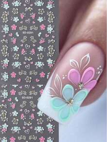 2 Sheets 5D Color Flower Nail Stickers Butterfly Rose Spring Summer Nail Decals Slider Embossed Art Manicure Decoration DIY Nail Supplies - Multicolor - View 1