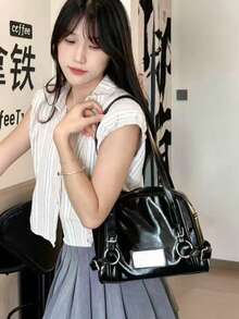 Korean Niche Design Bowling Underarm Shoulder Bag, Vintage Commuter Daily Outing Shopping Fashion Minimalist Large Capacity Bag - Black - View 5