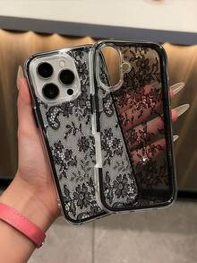 1pc Lace Pattern, Color Block 2-In-1 Black Shockproof Phone Case, TPU Material, Suitable As Holiday Gift, Compatible With Apple 11 12 13 14 15 16pro/Promax/14 15 16plus/17, Unisex - Multicolor - View 5