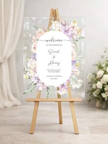 壓克力婚禮歡迎牌 線條花卉圖案 極簡風格 現代婚禮標牌 Welcome To Our Wedding 婚禮裝飾 婚禮禮物 - 彩色 - 查看 2