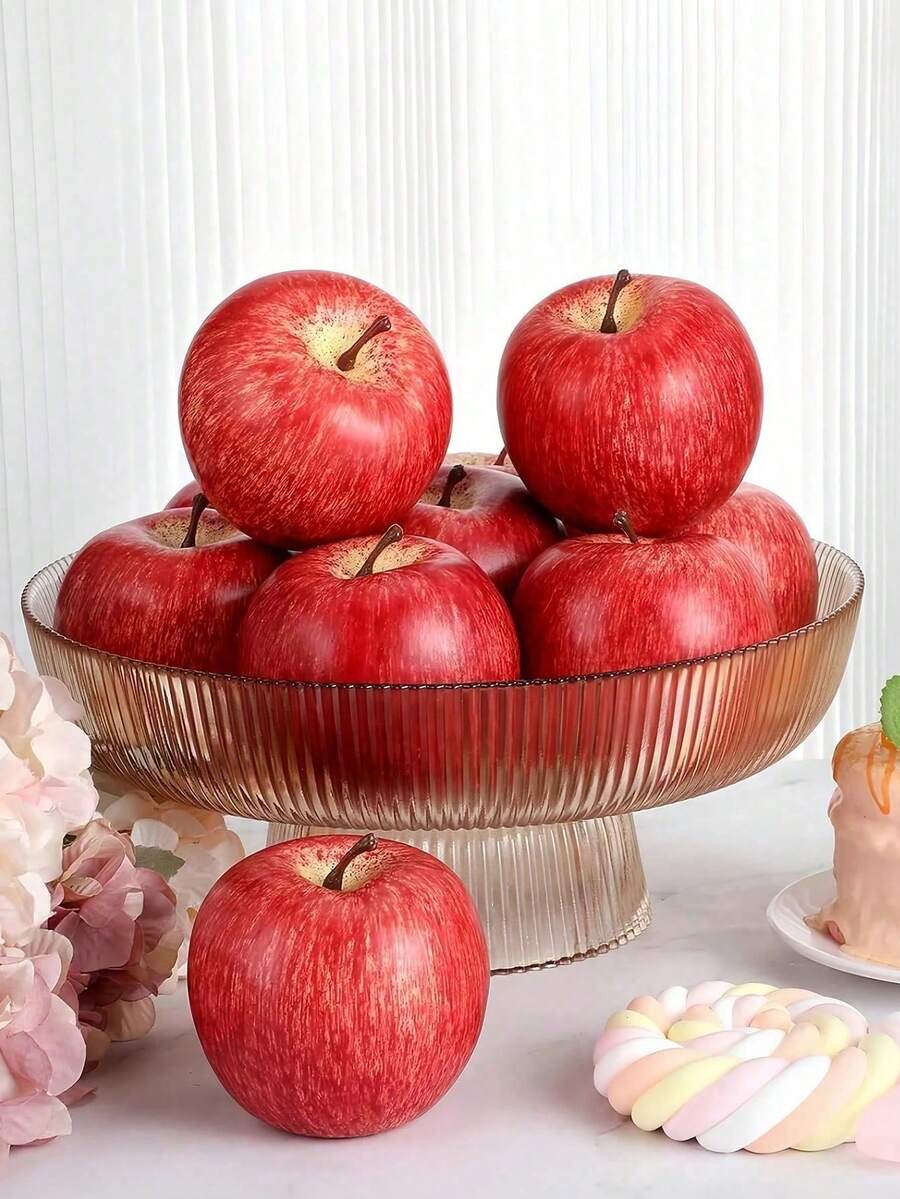 Realistic Artificial Red Apple With Stem, Faux Fruit Decor, Simulated Fruit Ornament For Christmas Home Tabletop Decoration, Fruit Basket Filler And Photography Prop - Red - View 1