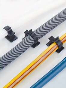 10pcs Drill-Free Pipe Clips, Easy Install Wall-Mounted Water Pipe And Air Hose Fixing Brackets, Water Pipe Clips, Cable Management Organizer, Black & White Design, Suitable For Home Water Pipe Repair, Drainage Pipe, Self-Adhesive Pipe Clips - Multiple Styles - View 3