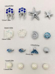 16件海洋海星水鑽章魚鞋飾DIY裝飾，節日扇貝貝殼波浪洞洞鞋扣飾配件，仿珍珠鞋夾 - 多色16PCS Style No.344 - 查看 12