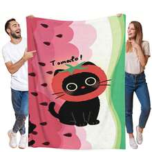Tomatenhut-Schwarzkatzen-Decke, geeignet als Geschenk, neutral getönte warme Decke für Erwachsene mit Tomaten- und Katzenmotiv, weiche Flanell-Bettdecke für den ganzjährigen Gebrauch, gemütliches Geburtstagsgeschenk für Erwachsene oder Dekoration für Studentenzimmer. - Stil 1 - Übersicht 3