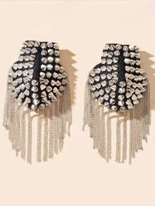 1pc Fashion Gold Studded Tassel Shoulder Brooch - Silver - View 2