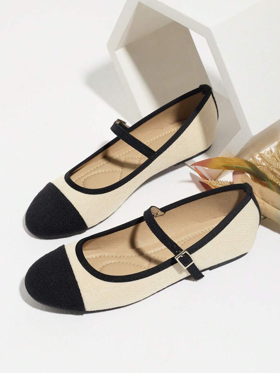French Vintage Mary Jane Ballet Shoes, Spring/Summer New Style, Low Vamp Flat Shoes With Strap, Square Toe, Comfortable Versatile Commuter Shoes For Women - Apricot - View 1