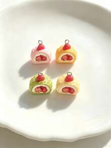 4/8pcs Realistic Strawberry Cream Cake Puff Resin Pendants, Suitable For DIY Bracelets, Necklaces, Earrings, Keychain Accessories - Multicolor - View 5