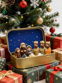 Set Kotak Kaleng Adegan Kelahiran Yesus Natal, Termasuk Patung Yesus, Cocok untuk Memajang Gambaran Keluarga Kudus, Set Adegan Kelahiran Yesus Mini dari Resin Buatan Tangan, Hadiah Dekorasi Natal yang Sempurna, Cocok untuk Dipajang di Meja Kantor - MultiWarna - View 9