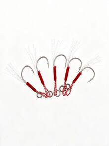 5pcs Single Hook Iron Plate Lure Fishing Hooks With Feathers And Barbs, Freshwater Iron Plate Hooks For Long Casting, Fishing Accessories - Silver - View 1