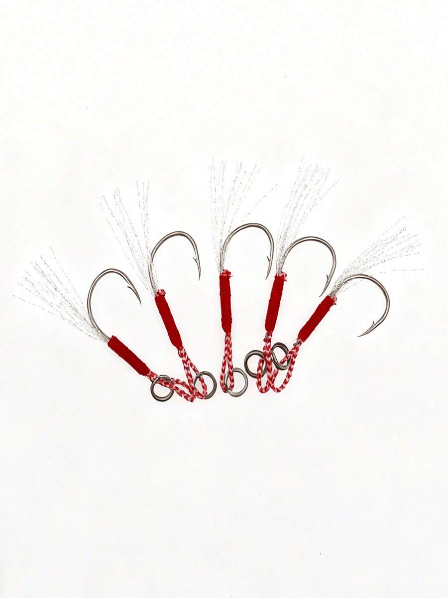 5pcs Single Hook Iron Plate Lure Fishing Hooks With Feathers And Barbs, Freshwater Iron Plate Hooks For Long Casting, Fishing Accessories - Silver - View 1