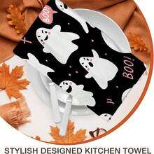 2/4/48pcs Halloween Series Black Background Pink Ghost Boo Pattern Printed Kitchen Towels - Super Soft, Highly Absorbent Polyester Tablecloths And Hand Towels, Perfect For Holiday Decor, Kitchen Decor, Party Decor. - Multicolor - View 8