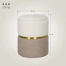 Taburete con espacio de almacenamiento, taburete con tapa, anillo de metal, diseño bicolor, 36 x 36 x 44 cm, color blanco crema, en stock. - 1 - Ver 5