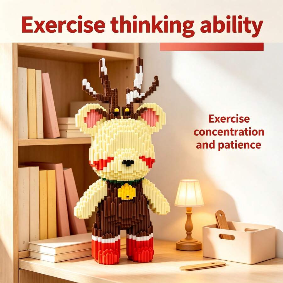 This 2580-Piece Building Block Christmas Reindeer Bear Is Cute And Adorable, Making It A Perfect Gift For Couples And Parents. The Assembly Difficulty Is High. It's An Ideal Gift For Christmas, Halloween, And The Back-To-School Season. - Multicolor - View 1