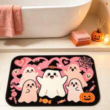 Autumn Halloween 3 Ghost Bathroom Mat, Bathroom Rug, Floor Mat, Area Decor Rug, Doormat, Autumn Gift, Faux Cashmere Printed Rug With Bat, Pumpkin, Ghost Pattern, Halloween Gift, All Saints' Day Decor, All Saints' Day Gift, Cute Halloween Welcome Mat, Entryway Rug Suitable For Front Door, Indoor And Outdoor, Ghost Season Decor - Cute Ghost - View 1