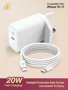 D8 PD20W USB C 快充牆充，附 3.3 英尺 USB-C 轉 USB-C 線，超快充電，相容 iPhone 16/16 Pro/16 Pro Max/16 Plus/15/15 Pro/15 Pro Max/15 Plus，Air 4/5/Pro 12.9 (2021-2024)/Pro 11 (2021-2024)/Mini 6，Type C 充電器 - 英規插(220-240V) - 查看 8
