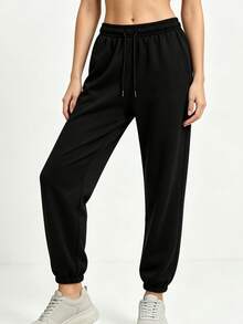 1pc Women's Soft Comfortable Breathable Running Fitness Sports Casual Jogger Sweatpants, Autumn/Winter - Black - View 11