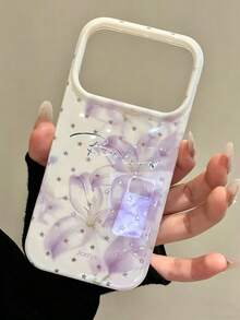 Personalized Customized DIY Name Splicing Lattice Floral Lens Protection Glossy Phone Case Compatible With IPhone 17 Pro Max 17Pro 17 16 15 Pro Max Stylish Soft Back Cover Gift - White - View 5