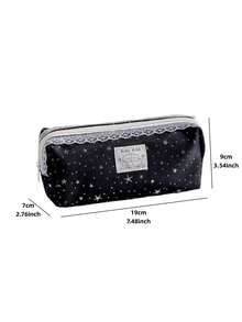 1pc Sweet Lace Fringe Pencil Case Decorated With Silver Stars, Large Capacity Girly Stationery Pouch, Smooth And Sturdy Zipper, Suitable For Daily Study Storage, Students, Office - Pencil Case - View 6