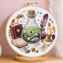 4 styles de kit de broderie 3D vintage fantastique pour Halloween, maison hantée, chat noir, démon, bouteille magique, ensemble de broderie fait main DIY avec cercle, décoration douce pour le salon et le bureau, décoration murale décorative faite maison pour débutants, cadeau créatif pour les fêtes - multicolore - Voir 8