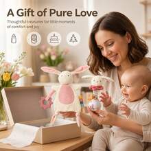 2Pcs Cute Rabbit Baby Comfort Gift Set, Soft Plush Bunny Security Lovey Blanket & Bead Hand Shaker Rattle, Infant Sensory Calming Toy, Ideal Newborn Shower Gift - Multicolor - View 8