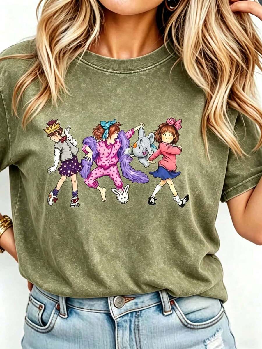Junie B Teacher Shirt Junie B Jones Kindergarten Teacher T-Shirt Teacher Life T-Shirt Teacher Gift Women Round Neck Printed Camisa Pink - 綠色2 - 查看 1