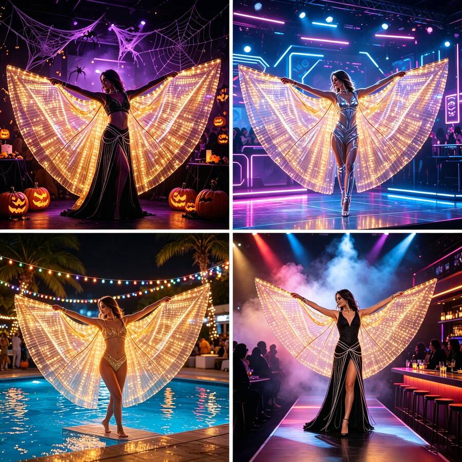 Alas de mariposa LED brillantes para adultos, alas de danza del vientre brillantes de colores, accesorio de disfraz para actuaciones en el escenario, adecuado para raves, festivales, discotecas y fiestas