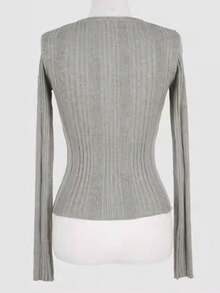 Women's Korean Style Minimalist Button Half-Placket Long Sleeve Knit Sweater - Grey - View 5