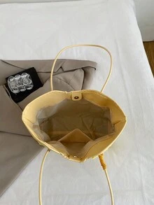 高級大容量女款手提包，時尚百搭休閒極簡通勤單肩托特包 - 黃色 - 查看 4