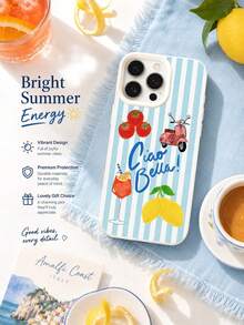 1 buah Casing Ponsel Matte Anti-Jatuh dengan Kamera 2D Motif Liburan Musim Panas Mediterania Italia, Kompatibel dengan iPhone 17 Air 16 15 14 13 12 11 Pro Max Plus - Krem - View 2