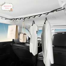 Cuerda para Secar Ropa en el Auto, Ajustable y Multifuncional, para Asientos Traseros de Vehículos, Viajes por Carretera, Campamentos y Uso en Viajes - Negro - Ver 1