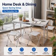 Foldable Table, Picnic, Camping, Night Market, Stall, Stand, Home, Portable, Eating, Table, Chair, Set - White - View 4