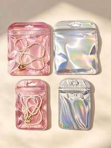 10/50/100pcs Laser Iridescent Pink Self-Sealing Jewelry Bags, Moisture-Proof, Dust-Proof, Anti-Oxidation, Portable Storage For Earrings, Necklaces, Accessories, Home And Travel Organization - Multicolor - View 6