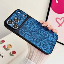 1pc Leopard Print Gold Element PU Leather Pattern Classic Anti-Drop Soft Phone Case Compatible With Apple 17Pro/17/Air/17Promax/11/12/13/14/12 Pro Max/16 Pro/15 Series Lens Protection, Holiday Gift - Black - View 3