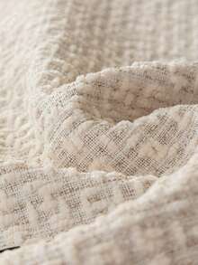 1pc Solid Woven Bubble Fabric Couch Pad With Black Rickrack Trim, Soft Breathable Neutral Tone Decorative Sofa Slipcover For Modern Minimalist Living Room - Beige - View 9