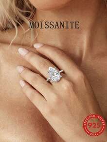 1pc 2ct Moissanite Solitaire Ring, S925 Sterling Silver Gold Plated Teardrop Cut 4-Prong Promise Wedding Ring, Exquisite Bridal Women High-End Jewelry Gift - Style a - Gold - View 7