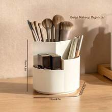 1 Peça Suporte Giratório para Pincéis de Maquiagem 12*11cm, Caixa de Armazenamento de Cosméticos de Plástico com Múltiplos Compartimentos, Design Redondo Dividido Simples e Fofo em Três Cores, Organizador de Mesa Giratório 360 Graus, Decoração de Armazenamento para Penteadeira, Banheiro, Quarto, Presente de Feriado - Multicolorido - Visão 7